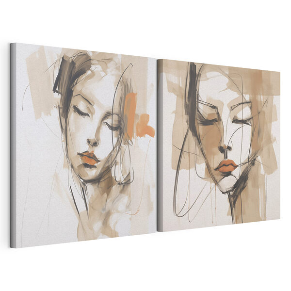 Modulaire canvasprint Schilderij van het gezicht van een vrouw