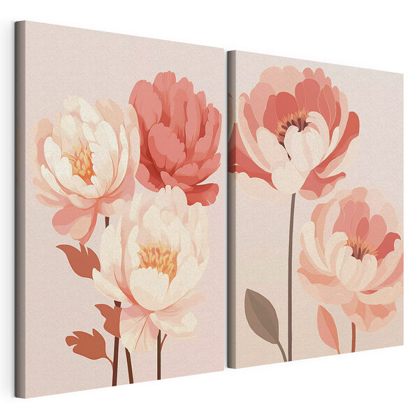 Modulaire canvasprint Prachtige bloemen in zachte kleuren
