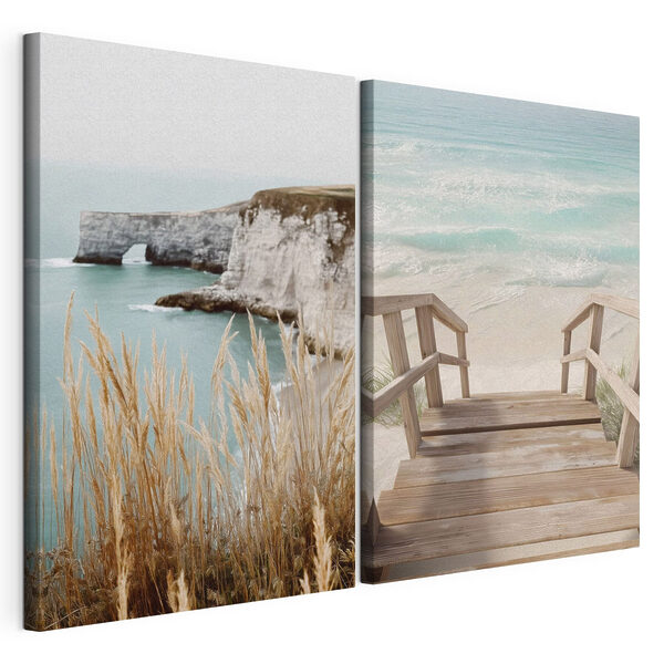Modulaire canvasprint Houten loopbrug die naar het strand leidt
