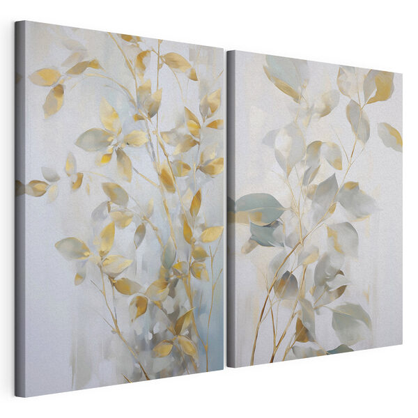 Modulaire canvasprint Schilderij van bladeren op een muur