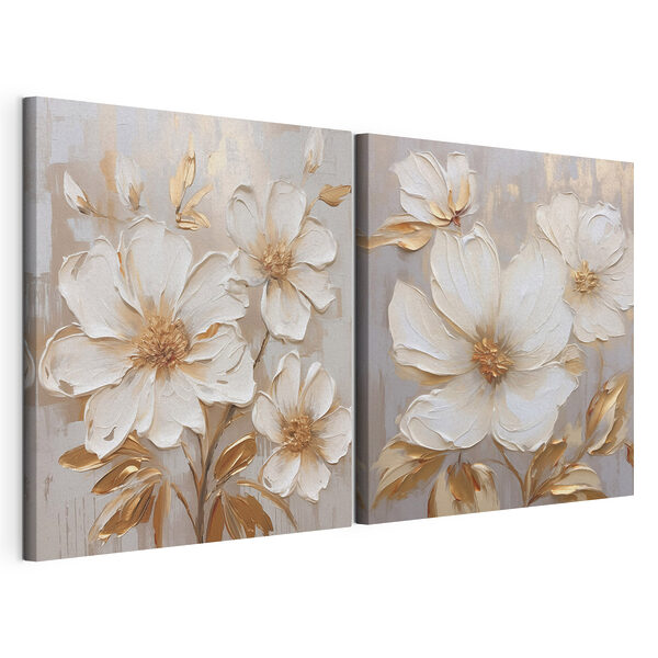Modulaire canvasprint Bloeiende bloemen in zachte tinten