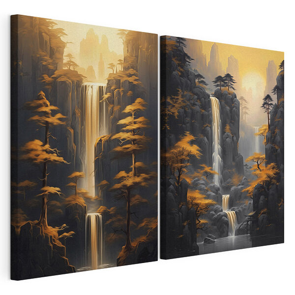 Modulaire canvasprint Waterval in de bergen
