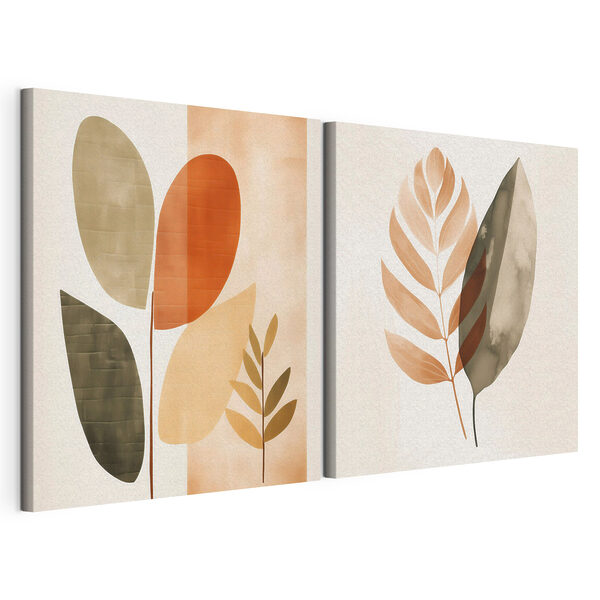 Modulaire canvasprint Twee afbeeldingen van bladeren