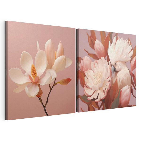 Modulaire canvasprint Fijne bloesems en een schattig vogeltje