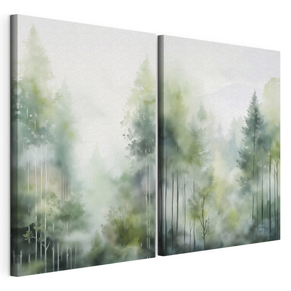 Modulaire canvasprint Schilderij van bomen in de mist