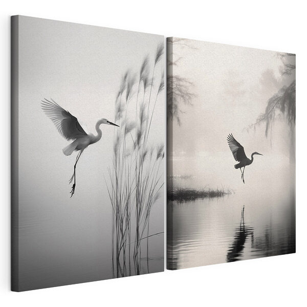 Modulaire canvasprint Vogel die over het water vliegt