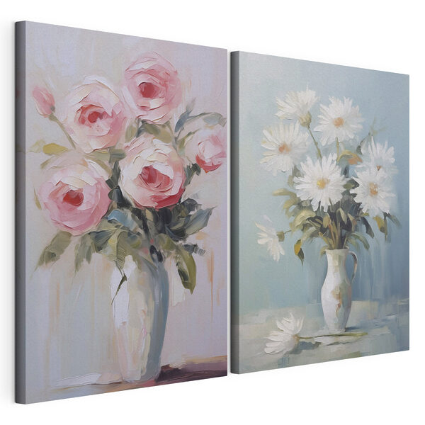 Modulaire canvasprint Schilderij van bloemen in een vaas