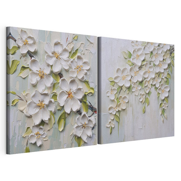 Modulaire canvasprint Schilderij van bloemen op een witte ondergrond