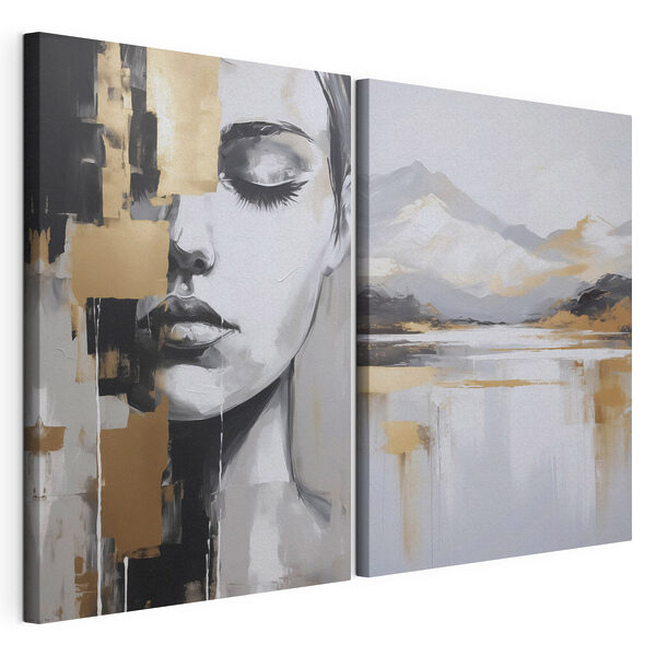Modulaire canvasprint Twee schilderijen van het gezicht van een vrouw