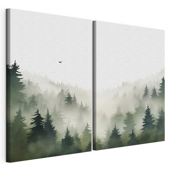 Modulaire canvasprint Vogel die over een bos vliegt