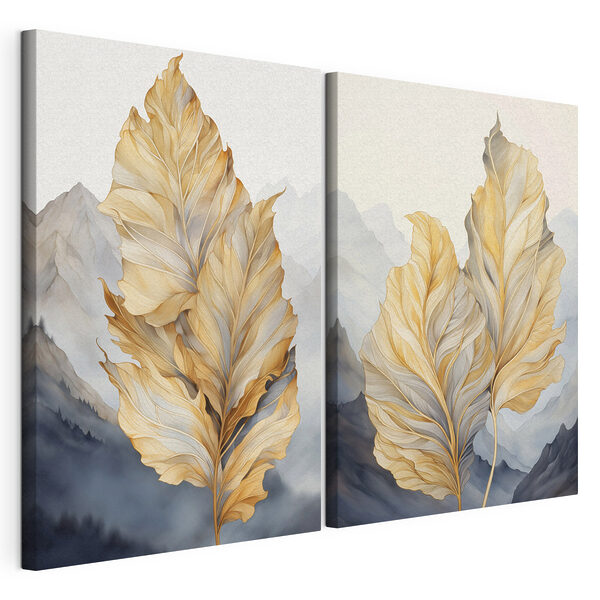 Modulaire canvasprint Herfstbladeren tegen een rustige achtergrond