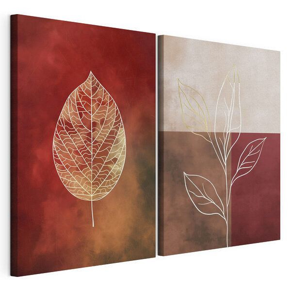 Modulaire canvasprint - Elegante bladcontouren in warme tinten