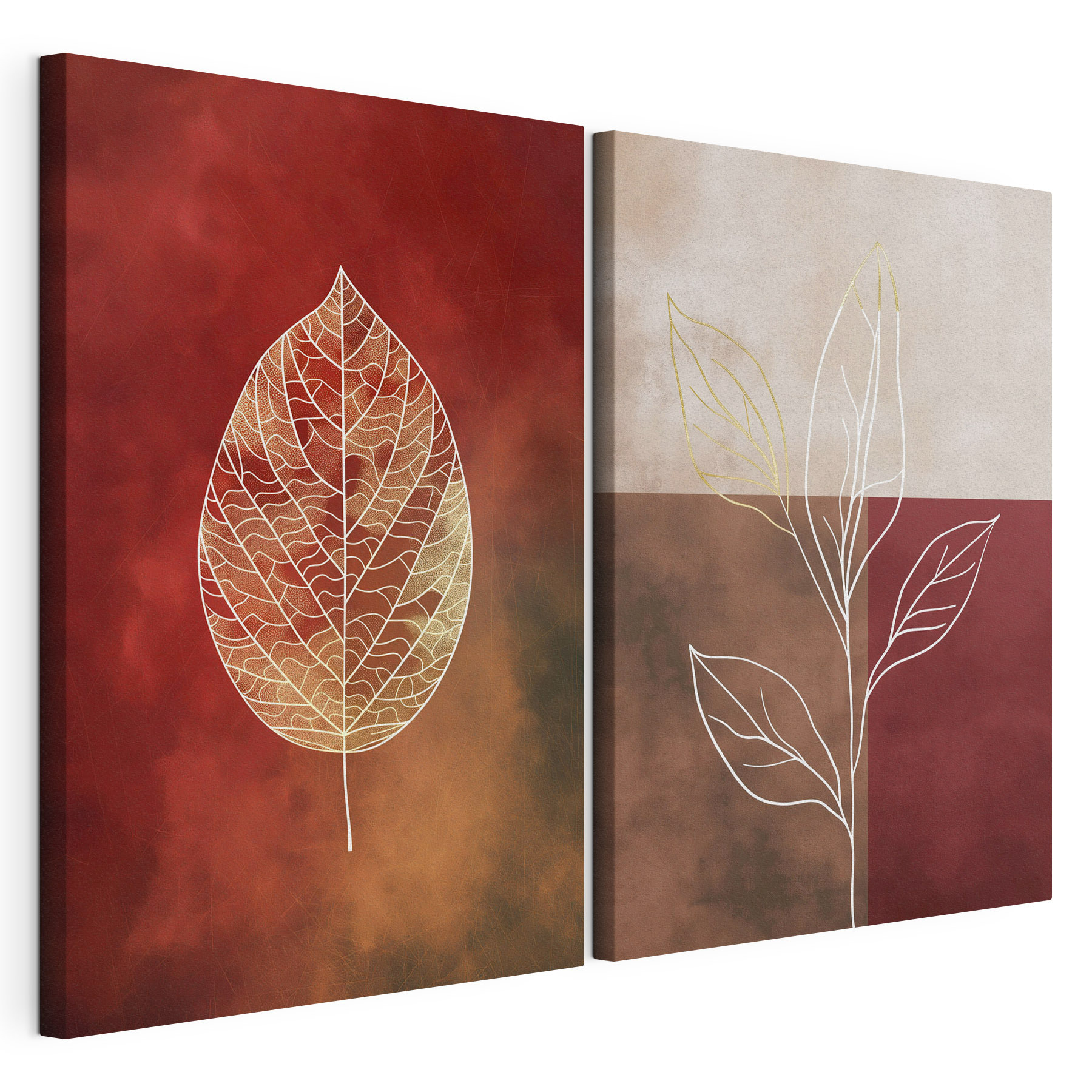 - Elegant leaf outlines on warm hues