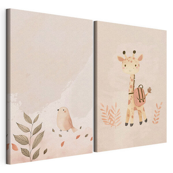 Modulaire canvasprint Giraffe en vogel