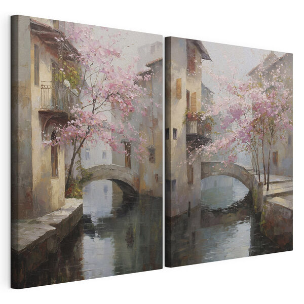 Modulaire canvasprint Schilderij van een brug over een rivier