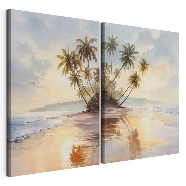 Modulaire canvasprint Palmbomen op een strand