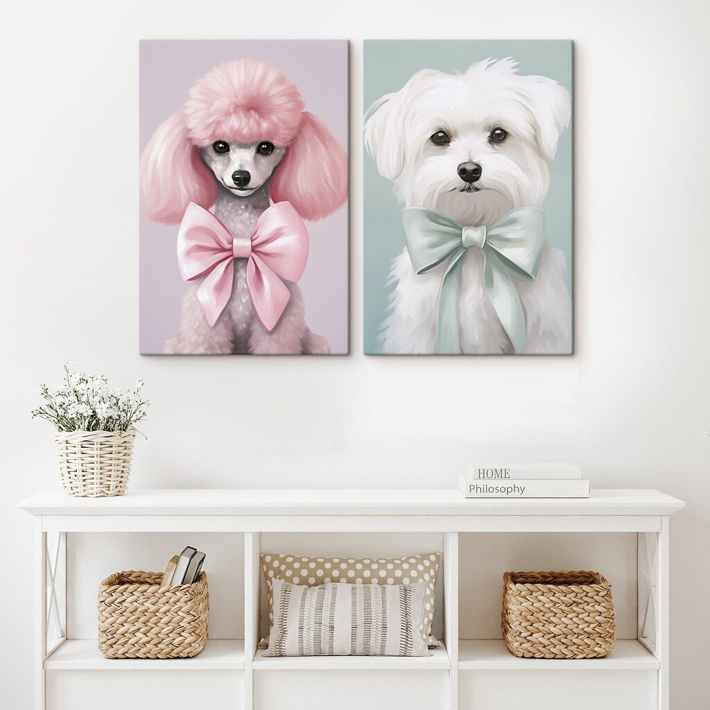 Dog with pink hair and a bow