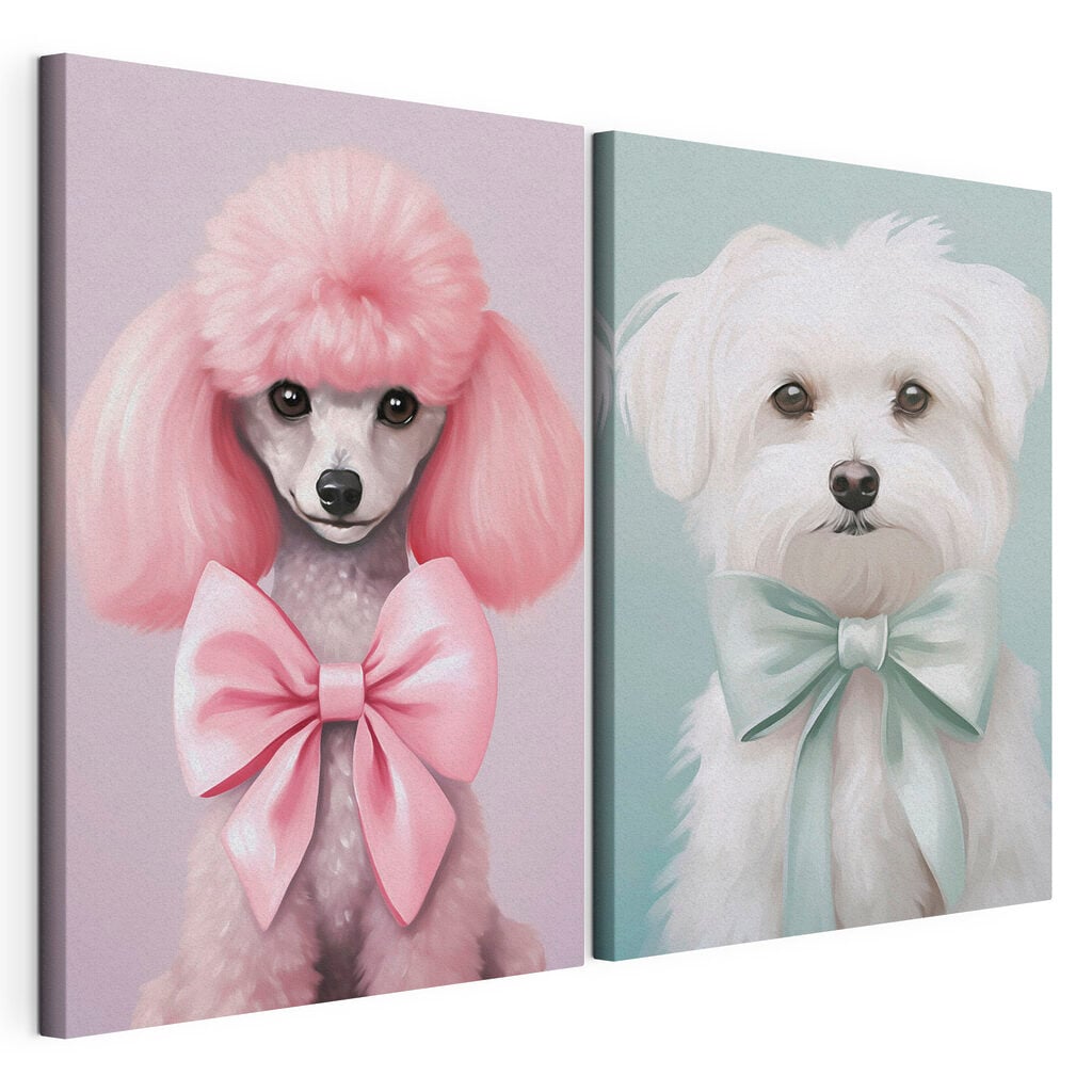 Dog with pink hair and a bow