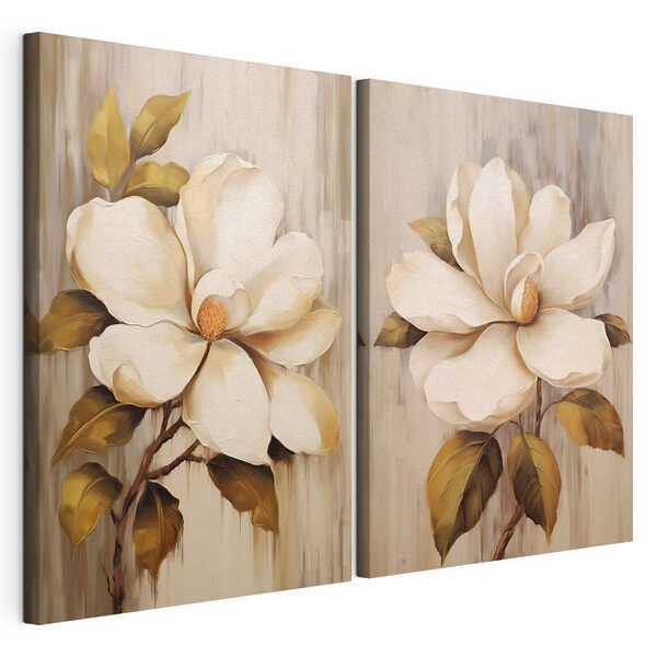 Modulaire canvasprint Schilderij van bloemen op een houten ondergrond