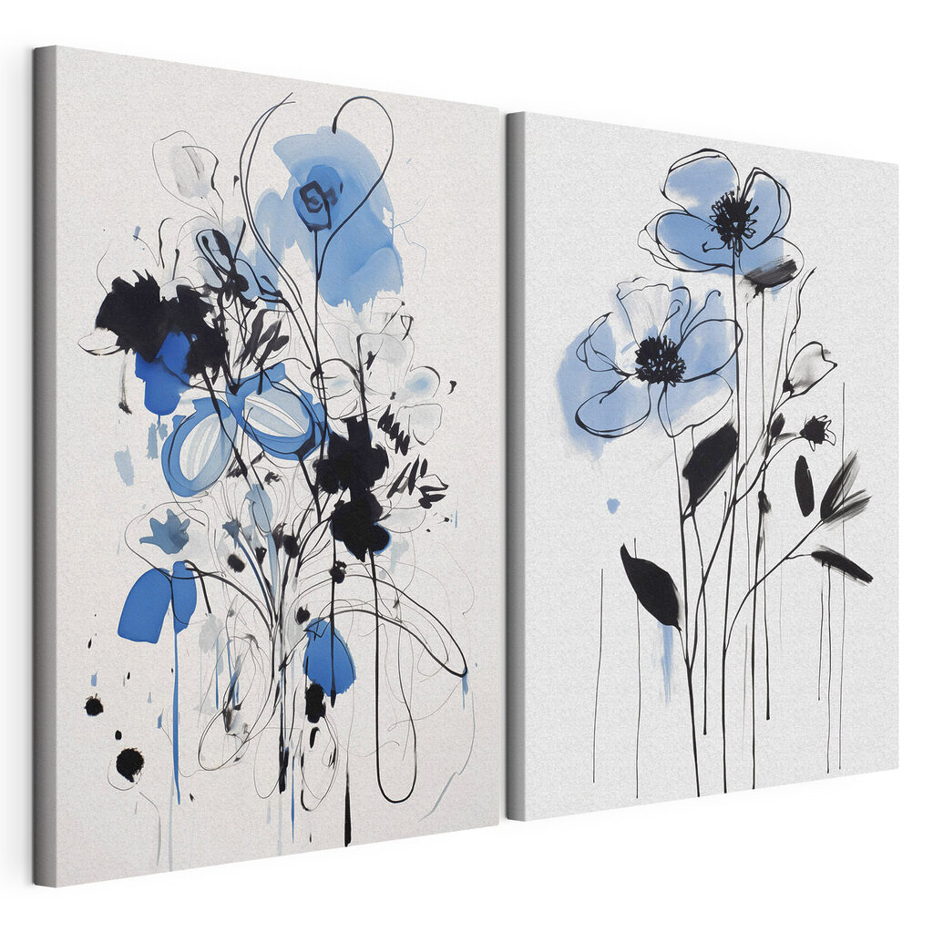 Painting of flowers with black and blue paint