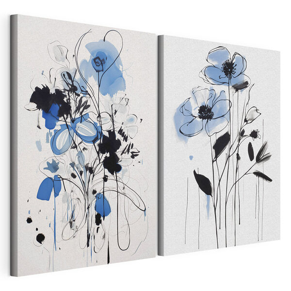 Painting of flowers with black and blue paint