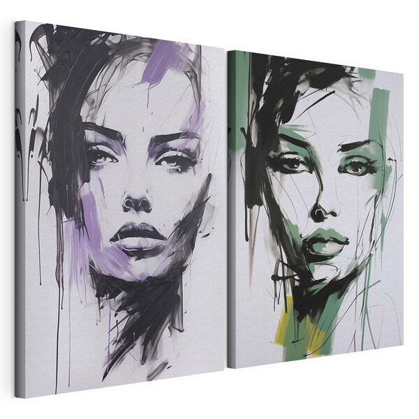 Modulaire canvasprint Schilderij van het gezicht van een vrouw