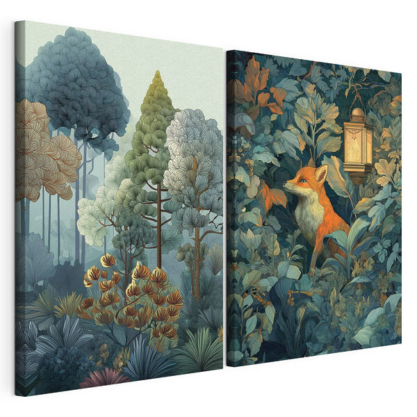 Modulaire canvasprint Collage van een vos in het bos