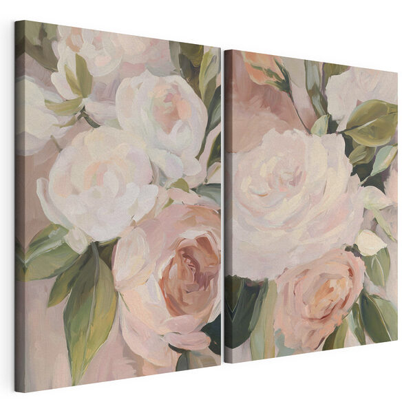 Modulaire canvasprint Zachte bloemen in subtiele pasteltinten