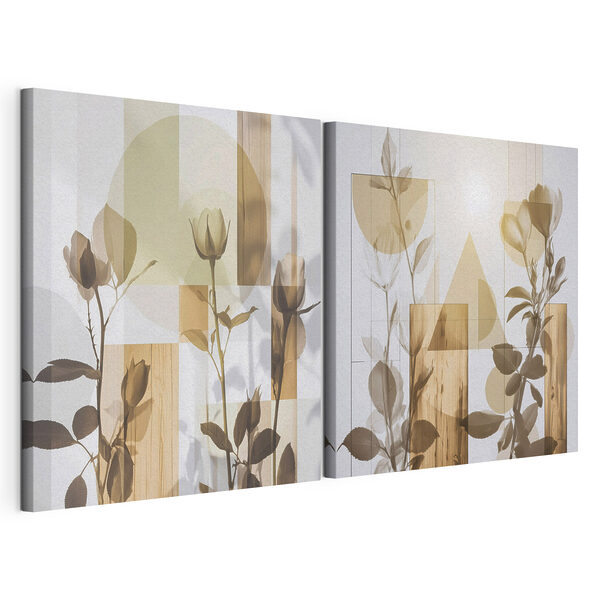 Modulaire canvasprint Zachte bloemblaadjes te midden van geometrische vormen