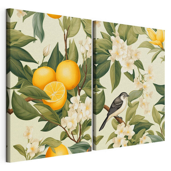 Modulaire canvasprint Twee afbeeldingen van sinaasappels en bloemen