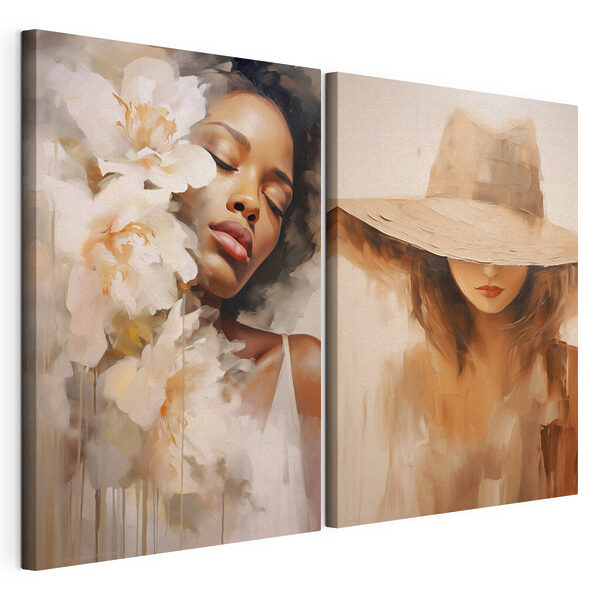 Modulaire canvasprint Een schilderij van een vrouw en een schilderij van een vrouw