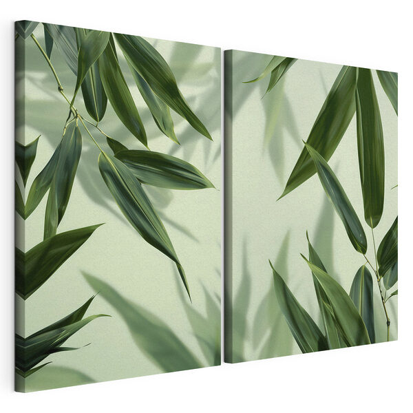 Modulaire canvasprint Weelderig groene bladeren tegen een zachte achtergrond