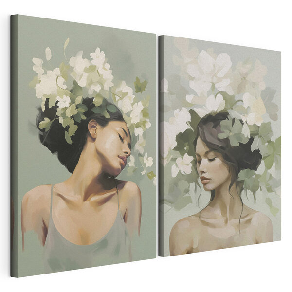 Modulaire canvasprint Vrouw met bloemen in haar haar