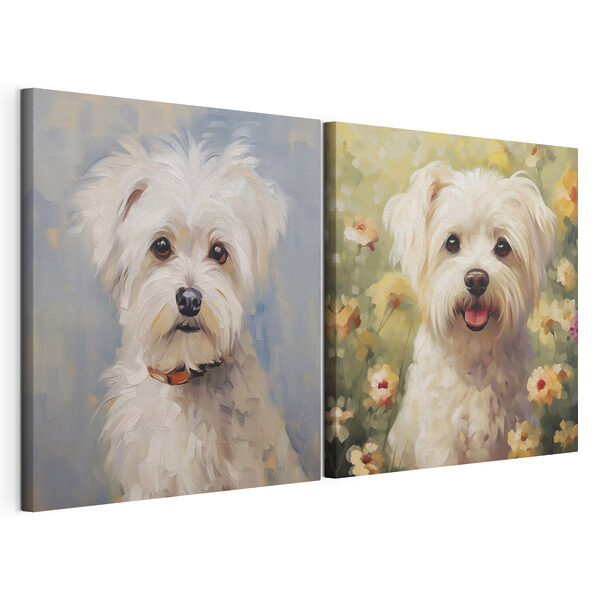 Modulaire canvasprint Schattige puppy's in een bloemrijke omgeving