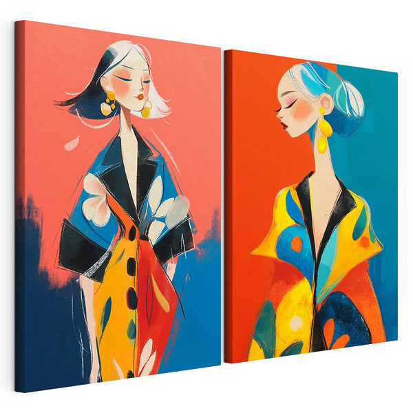 Modulaire canvasprint Collage van een vrouw in een kleurrijke jas