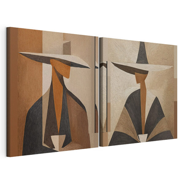 Modulaire canvasprint Collage van een vrouw met een hoed