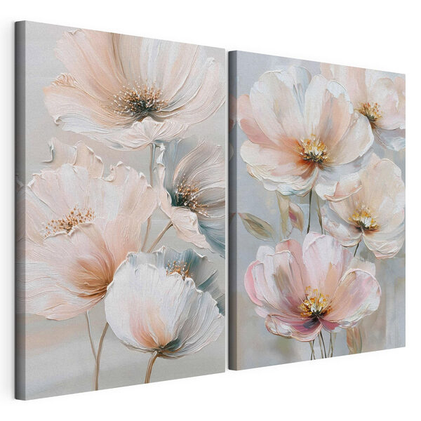 Modulaire canvasprint Verfijnde bloemen in zachte pasteltinten