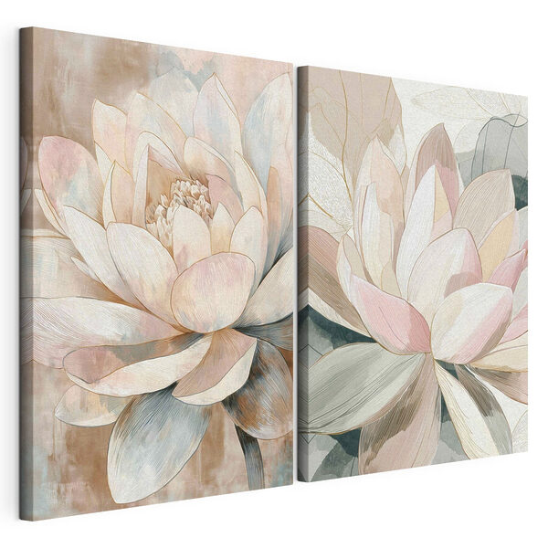 Modulaire canvasprint Verfijnde bloesems in zachte tinten