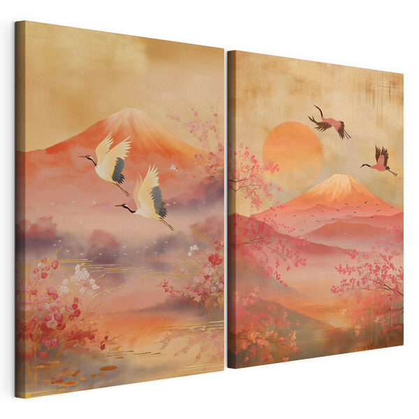 Modulaire canvasprint Twee afbeeldingen van een berg en een meer