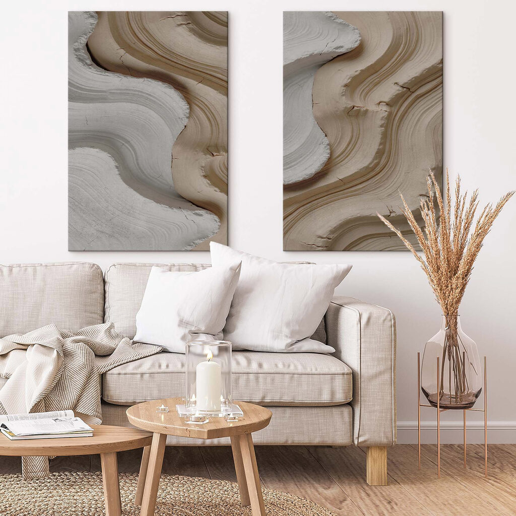 - Flowing curves in earth tones