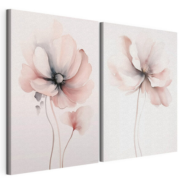 Modulaire canvasprint Schilderij van bloemen op een witte ondergrond
