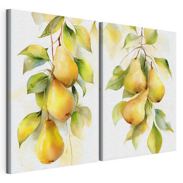 Modulaire canvasprint Aquarelschilderij van peren aan een tak