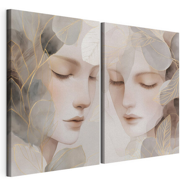 Modulaire canvasprint Twee afbeeldingen van het gezicht van een vrouw