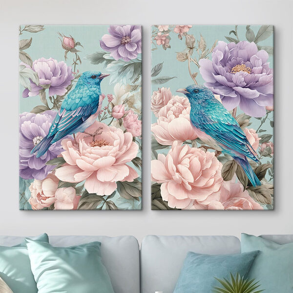 Couple of images of birds on flowers