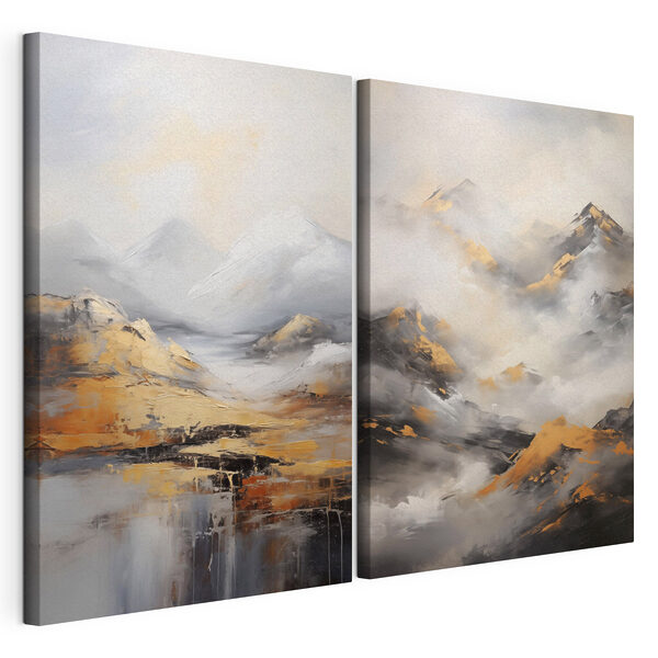 Modulaire canvasprint Schilderij van bergen met wolken