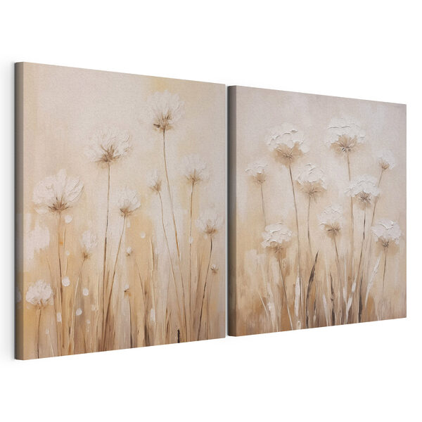 Modulaire canvasprint Schilderij van bloemen op een beige achtergrond