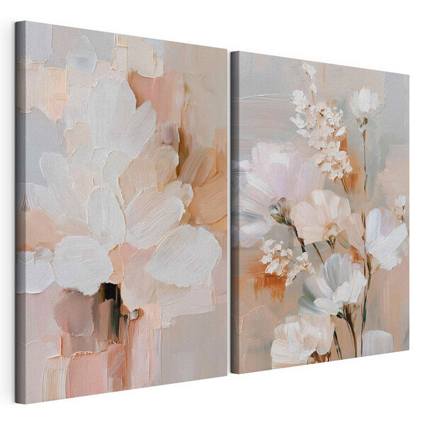 Modulaire canvasprint Verfijnde bloemen in zachte, warme tinten