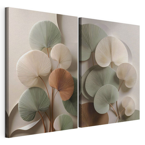 Modulaire canvasprint - Elegante presentatie van een bloemstuk van papierbladeren