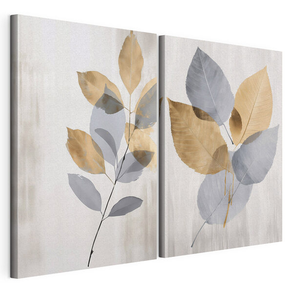 Modulaire canvasprint Elegante bladeren in zachte tinten