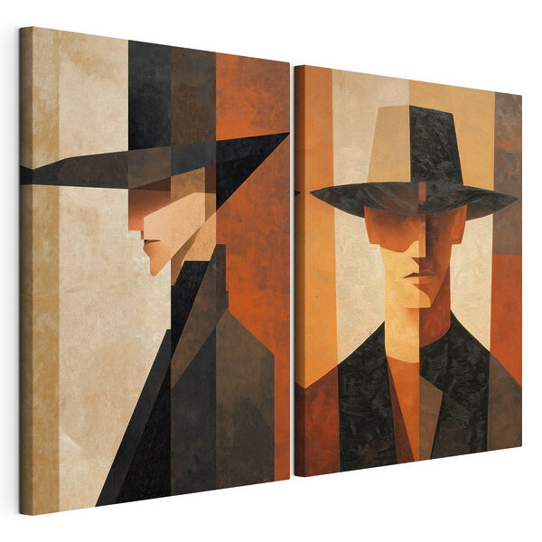 Modulaire canvasprint Een paar schilderijen van een man met een hoed